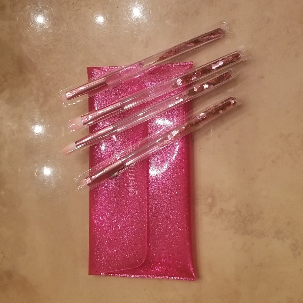 Rose Gold Sparkle Set of 4 Brush Set w/case